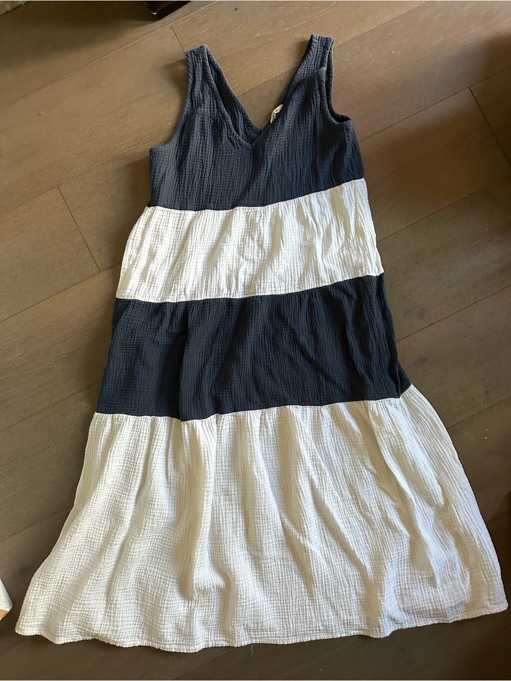 Marine Layer Corinne Colorblock Maxi Dress Navy White Cotton Gauze